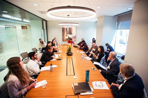 Board members at conference table
