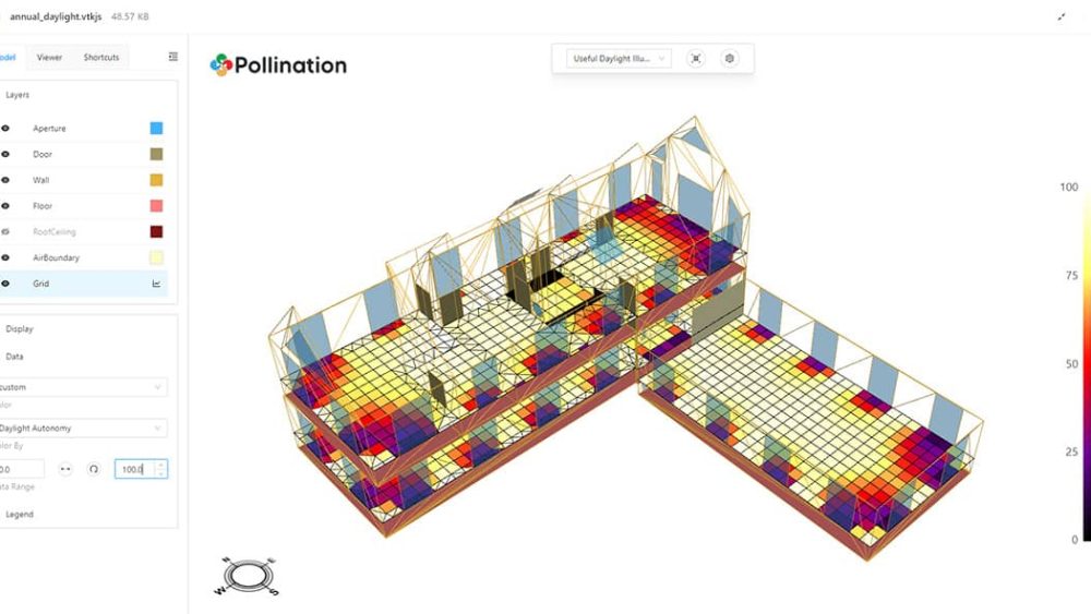 A graphic shows the layout of a house with different colors indicating daylight strength.