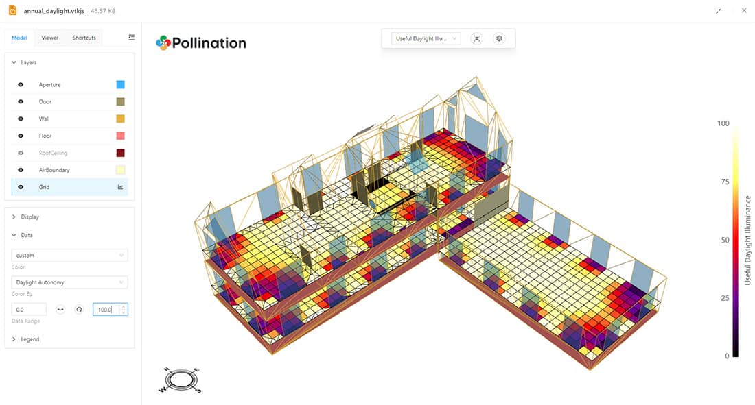 A graphic shows the layout of a house with different colors indicating daylight strength.