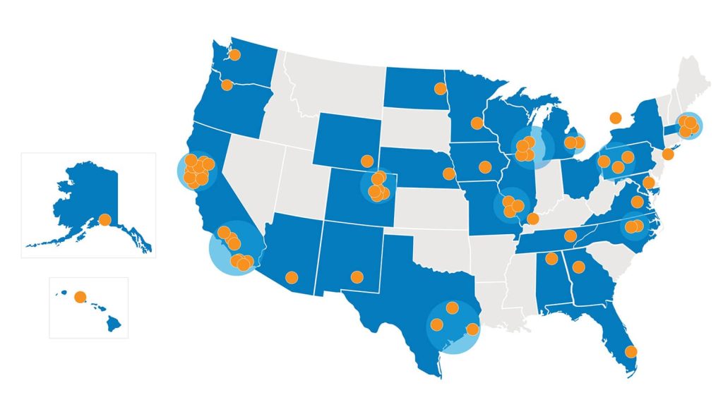 Map of the U.S. depicting where Channel Partners are located.
