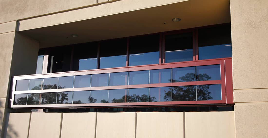 A close-up of windows on an office building. Photo courtesy of NEXT Energy.