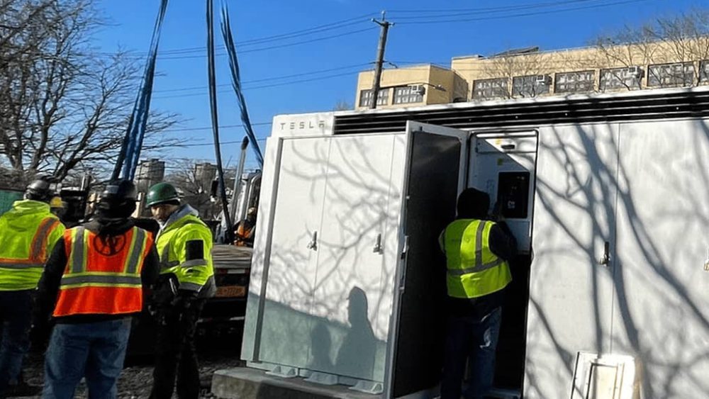 Construction workers at a battery storage project site
